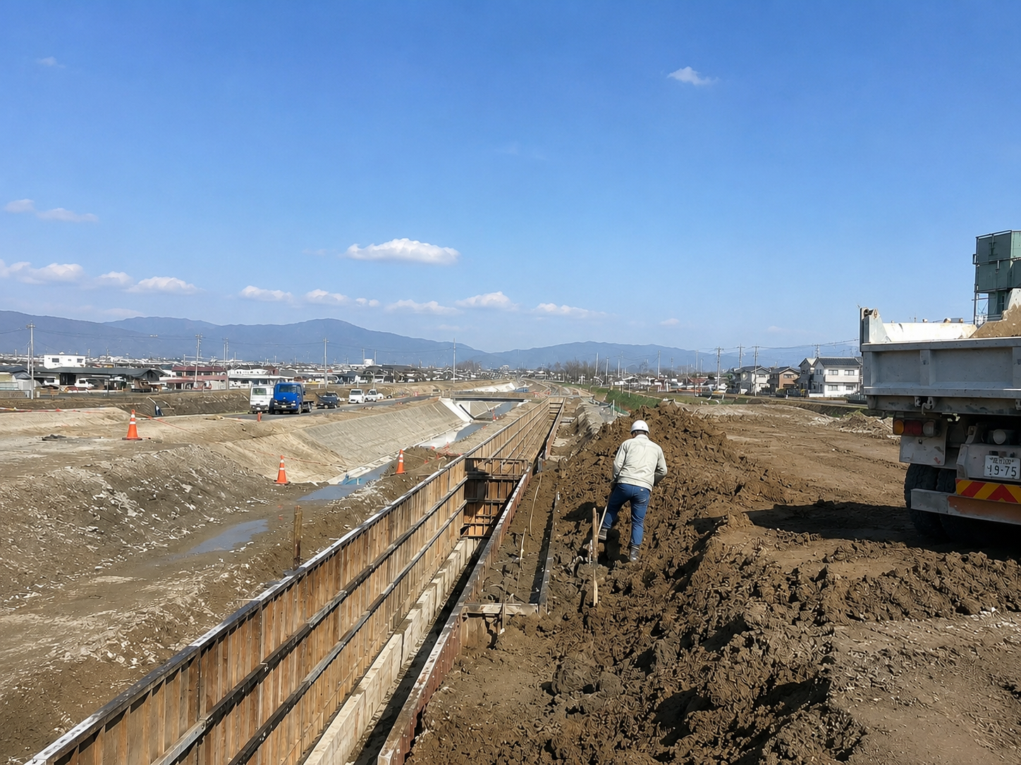 掘削や造成などの土木工事を行う施工現場